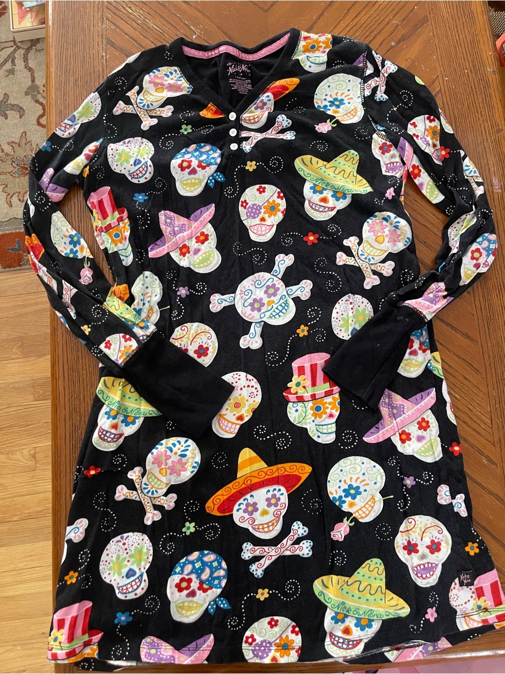 Nick & Nora Black Tunic with Multicolor Sugar Skull Print